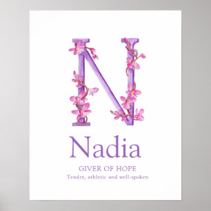 Poster Lettre orchidée N Nadia nom personnalisé signifian
