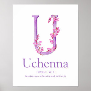 Poster Lettre orchidée U Uchenna nom personnalisé signifi