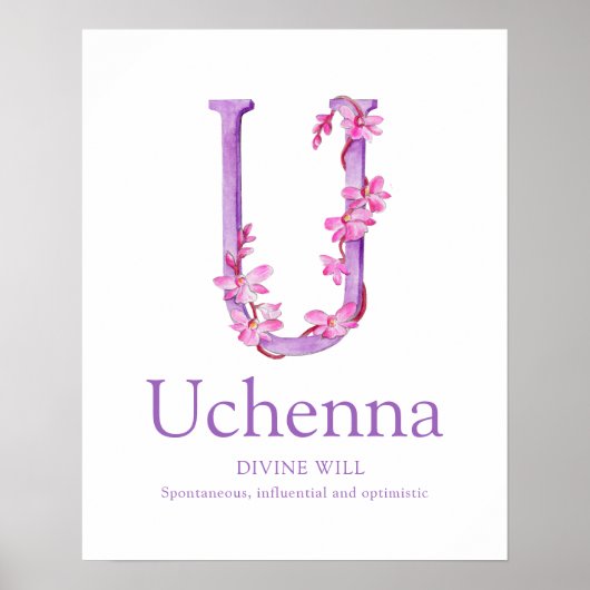 Poster Lettre orchidée U Uchenna nom personnalisé signifi (Devant)