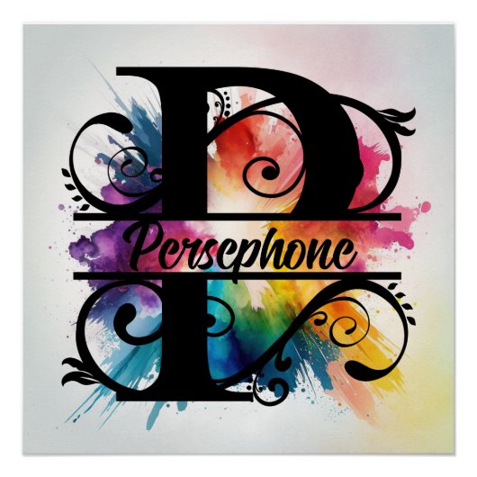 Poster Lettre 'P', Monogramme arc-en-ciel lumineux, Nom d (Devant)