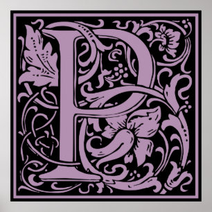Poster Lettre P Monogramme Médiéval Initiale Vintage