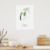 Poster Lettre P Monogramme Or Vert Feuillage Chic (Cuisine)