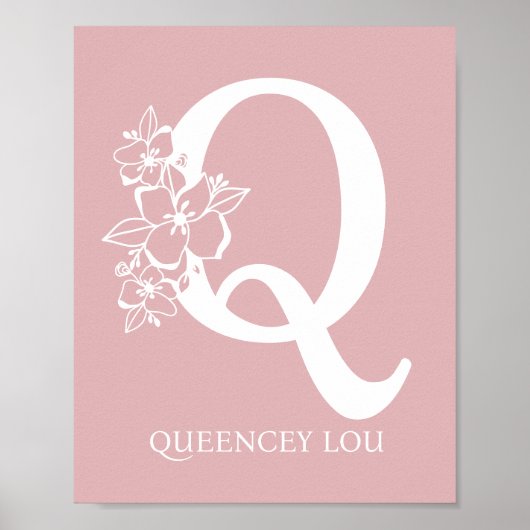 Poster Lettre Q Floral Monogramme Nom Nursery Moderne (Devant)