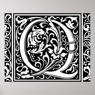 Poster Lettre Q Monogramme Art Nouveau Médiéval
