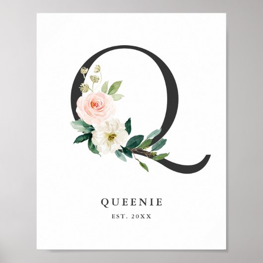 Poster Lettre Q Monogramme Peach Florals Peach Nursery (Devant)