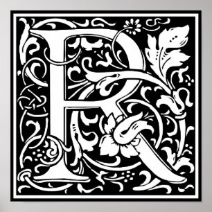 Poster Lettre R Monogramme Art Nouveau Médiéval