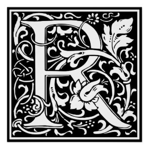 Poster Lettre R Monogramme Art Nouveau Médiéval