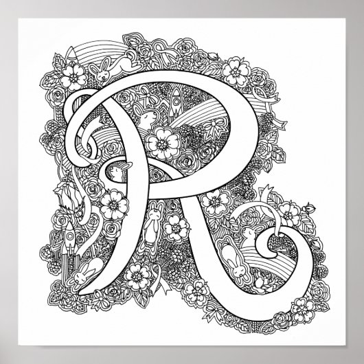 Poster Lettre R monogramme enchevêtrement couleur d'art d (Devant)