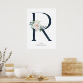 Poster Lettre R Monogramme Fleurs blanches et verdure (Cuisine)