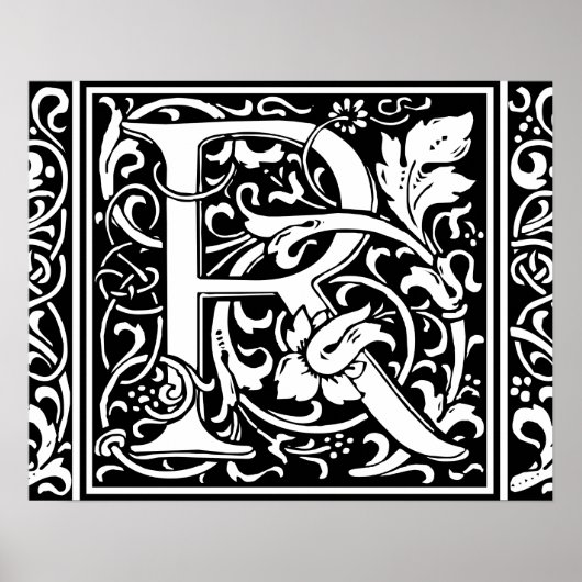Poster Lettre R Monogramme médiéval Art Nouveau (Devant)