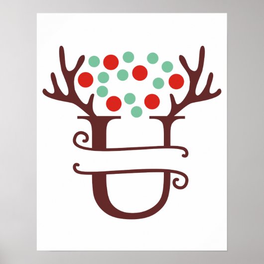 Poster Lettre renne personnalisée U Monogramme fractionné (Devant)