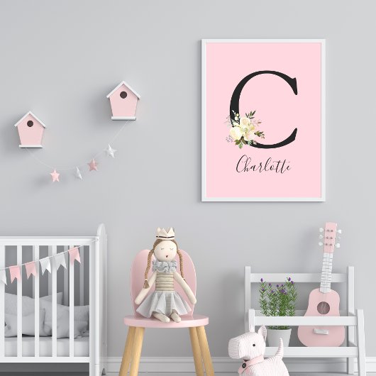 Poster Lettre rose pâle 'C' Nursert Nom Wall Art