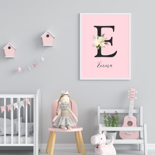 Poster Lettre rose pâle 'E' Nursert Nom Wall Art