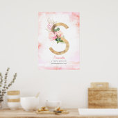 Poster LETTRE S Feuilles d'or Monogramme rose Magnolia Fl (Cuisine)