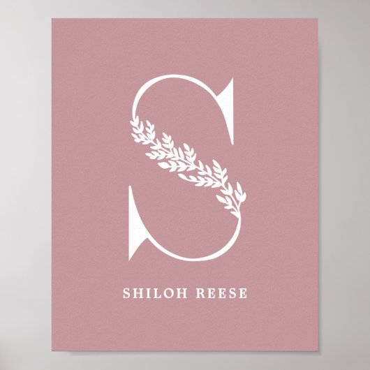 Poster Lettre S Nom Nursery couleur personnalisée Floral  (Devant)