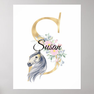 Poster Lettre S personnalisée monogramme avec cheval po