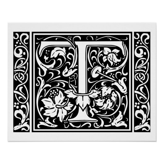 Poster Lettre T Monogramme médiéval Art Nouveau (Devant)