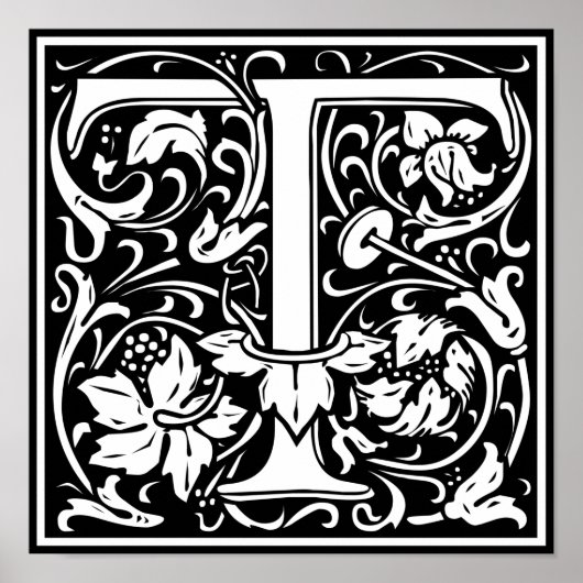 Poster Lettre T Monogramme Médiéval Initial Vintage (Devant)
