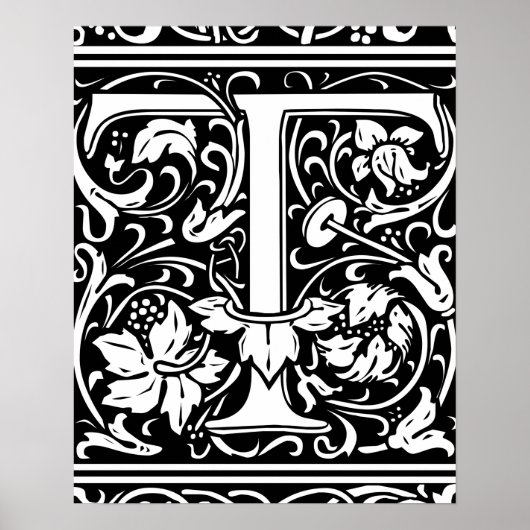 Poster Lettre T Monogramme Médiéval Initial Vintage (Devant)