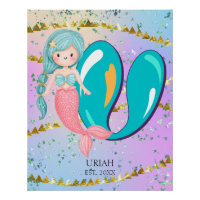 Lettre U Monogram Aquarelle mignonne Sirène