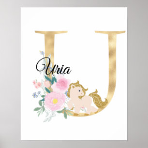 Poster Lettre U nom personnalisé monogramme avec poney