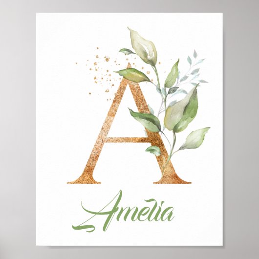 Poster Lettre Un monogramme vert eucalyptus or (Devant)