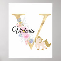 Lettre V monogramme personnalisé avec poney