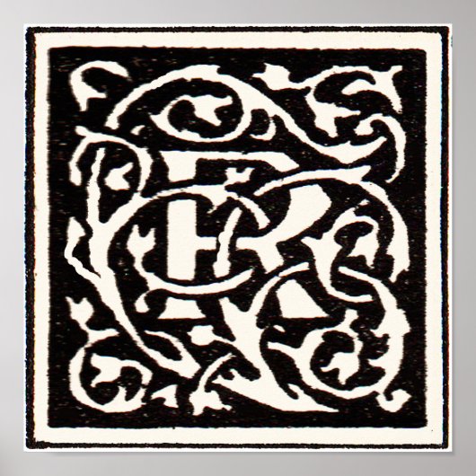 Poster LETTRE vintage MONogramme R Art Nouveau (Devant)