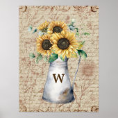 Poster Lettre Vintage Monogramme tournesol rustique (Devant)
