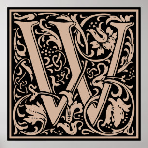 Poster Lettre W Monogramme Médiéval Initial Vintage
