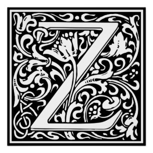 Poster Lettre Z Monogramme médiéval Art Nouveau
