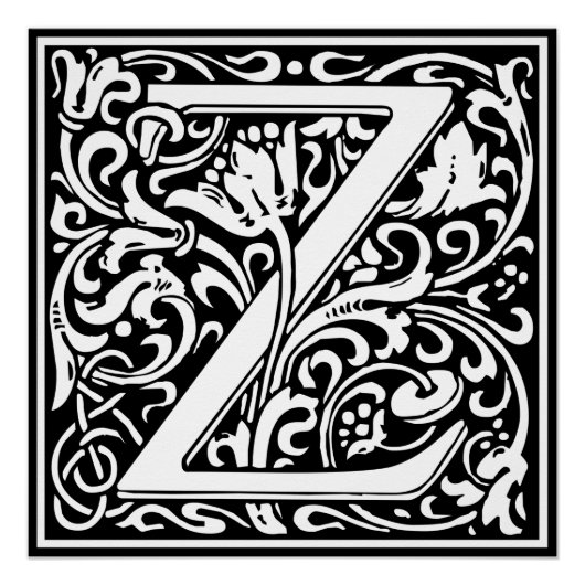 Poster Lettre Z Monogramme médiéval Art Nouveau (Devant)