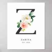 Poster Lettre Z Monogramme Peach Florals Nursery (Devant)