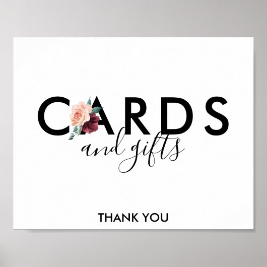 Poster Lettres de fleurs | Cartes et Cadeaux Maroon Signe (Devant)
