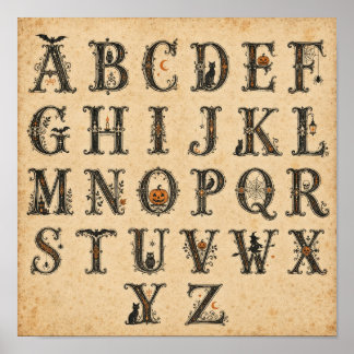 Poster Lettres de l'alphabet d'Halloween victorien