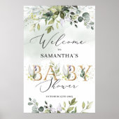 Poster Lettres or baby shower vert signe de bienvenue (Devant)