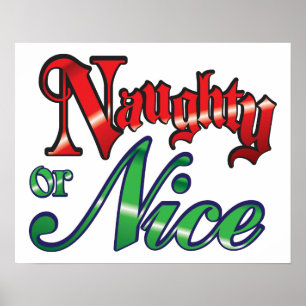 Poster Lettres rouges rétro Noël, Naughty ou Nice