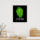 Poster Lettuce Pray Funky Veggie Pun Dark BG (Cuisine)