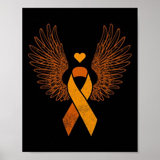 Poster Léucémie à ruban orange ailé (Devant)