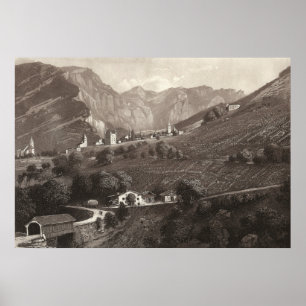 Poster Leuk / Loèche Switzerland from Antique Print
