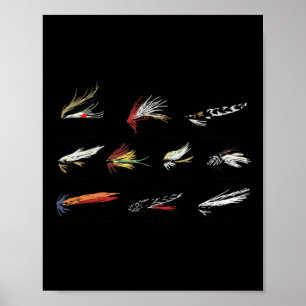 Poster Leurres de pêche à la mouche vintage en couleur