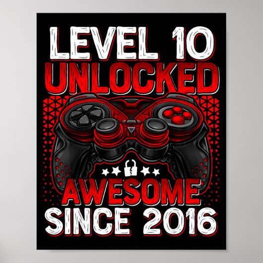 Poster Level 10 Unlocked 10 Year Old Boys 10th Birthday B (Devant)