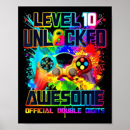 Poster Level 10 Unlocked Awesome Gaming Birthday Boy 10th (Devant)