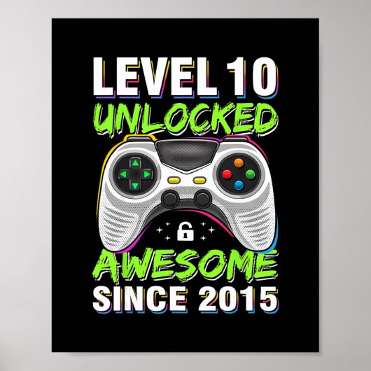 Poster Level 10 Unlocked Awesome Since 2015 10th Birthday (Devant)