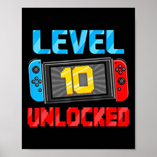 Poster Level 10 Unlocked Gamer 10th Birthday Gift Video G (Devant)