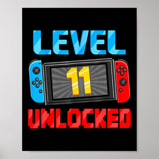 Poster Level 11 Unlocked Gamer 11th Birthday Gift Video G (Devant)