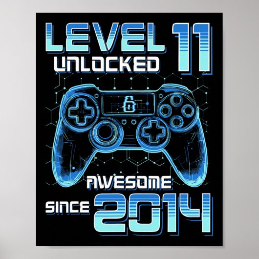 Poster Level 11 Unlocked Video Game Party 11th Birthday G (Devant)