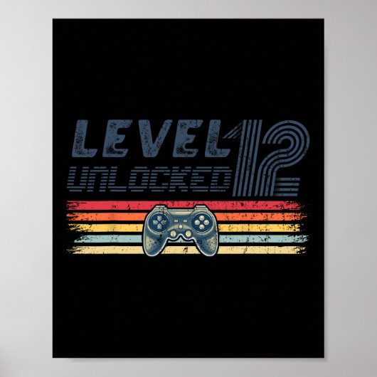 Poster Level 12 Unlocked Video Game 12th Birthday Gamer B (Devant)