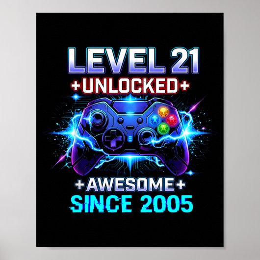 Poster Level 21 Unlocked Awesome Since 2005 21st Birthday (Devant)