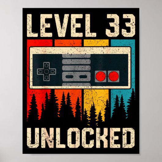 Poster Level 33 Unlocked Video Game Controller Birthday M (Devant)